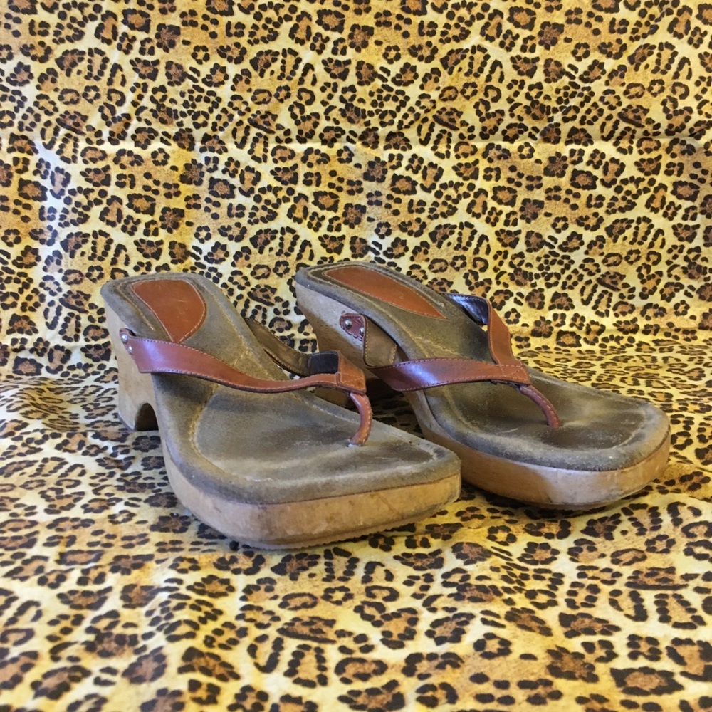 Wood Leather & Suede Sandals